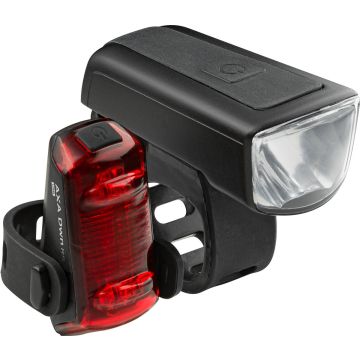 AXA Dwn 50 Lux Set - LED Fietslampjes Voor en Achter - Fietsverlichting USB Oplaadbaar - Achterlicht met remlichtfunctie