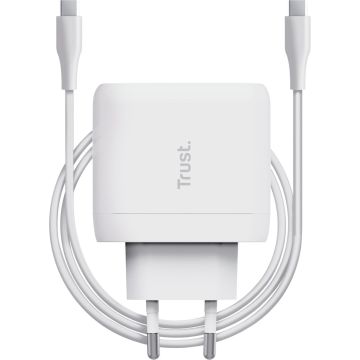 Trust Maxo - Laptoptoplader - 65 W - USB C - 2m kabel - Wit