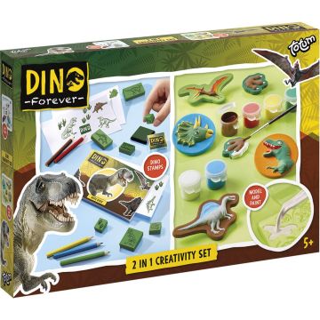 Totum junior - 2-in-1 set - Dino knutselen - dinosaurus stempel- en kleurset en gipsen en beschilderen - educatief speelgoed