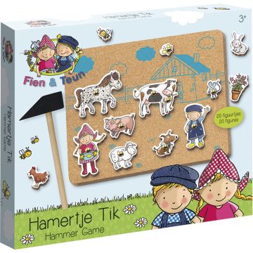 Fien &amp; Teun hamertje tik hamerspel met boerderij figuren - leren timmeren educatief speelgoed - Bambolino Toys