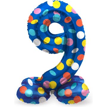 Folat - Staande folieballon Cijfer 9 Colorful Dots - 72 cm