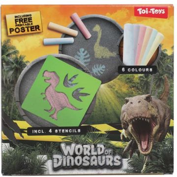 Toi Toys World of Dinosaurs stoepkrijtset met 4 sjablonen