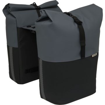 Dubbele fietstas New Looxs Nyborg 34L - 30 x 17 x 37cm (x2) - donkerGrijs/Zwart