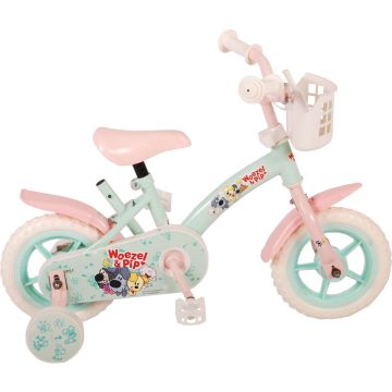 Woezel &amp; Pip Kinderfiets - Meisjes - 10 inch - Mint Blauw/Roze - Doortrapper