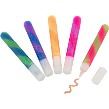 Glitterlijm | 5 tubes met verschillende kleuren glitter lijm | Grafix