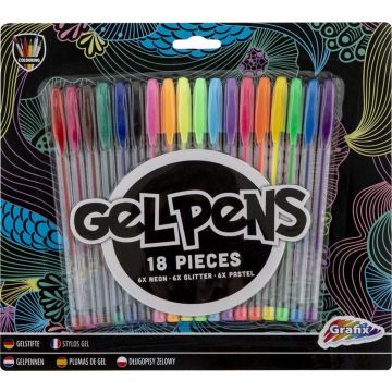 Gelpennen | Gekleurde gelpennen | Glitter gelpennen | Neon gelpennen | 18 stuks
