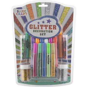 Grafix 17-delige Glitter Decoratie Set - Strooi Glitter - Glitterlijm Stiften - Goud &amp; Zilver glitters - Uren knutselplezier voor kinderen - Glitter Tekenen voor kinderen