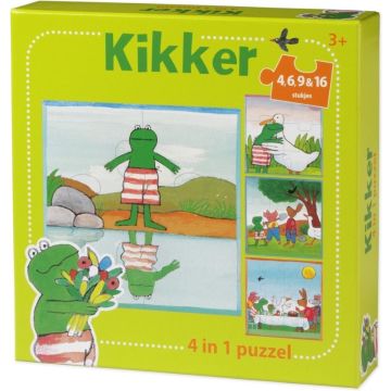 Kikker puzzel 4 in 1 educatief peuter speelgoed - kinderpuzzel 4x6x9x16 stukjes leren puzzelen - cadeautip puzzel 3 jaar en ouder - Bambolino Toys