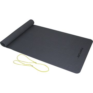 Tunturi TPE Yogamat - Fitnessmat 3mm dik - geel koord - Antraciet - Incl. gratis fitness app