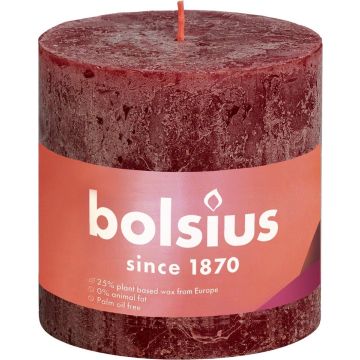 Bolsius Stompkaars Velvet Red Ø100 mm - Hoogte 10 cm - Donkerrood - 62 branduren