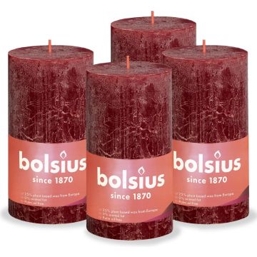 Bolsius - Rustieke Kaars - 4 Stuks - Rood - 13cm