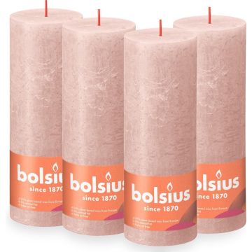 Bolsius - Rustieke Kaars - 4 Stuks - Poeder Roze - 19cm