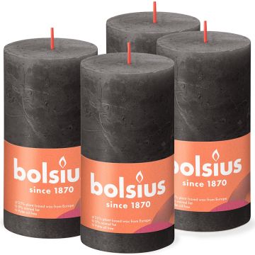 Bolsius - Rustieke Kaars - 4 Stuks - Antraciet - 13cm