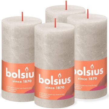 Bolsius - Rustieke Kaars - 4 Stuks - Licht Grijs - 13cm