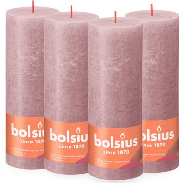 Bolsius - Rustieke Kaars - 4 Stuks - Oud Roze - 19cm