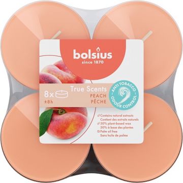 Bolsius Maxilichten clear cup True Scents Peach 8uur pak a 8 stuks