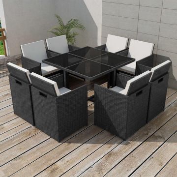 vidaXL-9-delige-Tuinset-met-kussens-poly-rattan-zwart