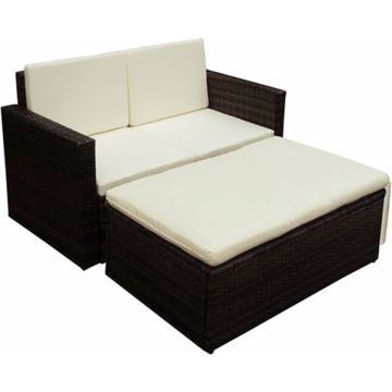 vidaXL 2-delige Loungeset met kussens poly rattan bruin