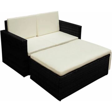 vidaXL 2-delige Loungeset met kussens poly rattan zwart