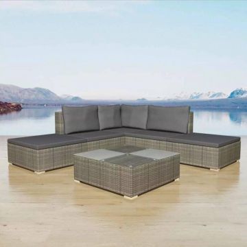 vidaXL 6-delige Loungeset met kussens poly rattan grijs