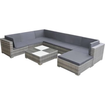 vidaXL 8-delige Loungeset met kussens poly rattan grijs