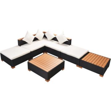 vidaXL 7-delige Loungeset met kussens poly rattan zwart