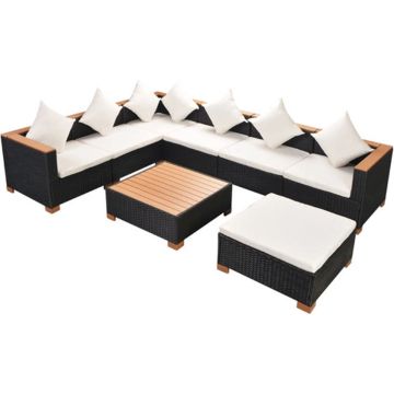 vidaXL 8-delige Loungeset met kussens poly rattan zwart