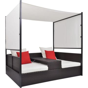 vidaXL Tuinbed met luifel 190x130 cm poly rattan bruin