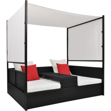 vidaXL Tuinbed met luifel 190x130 cm poly rattan zwart