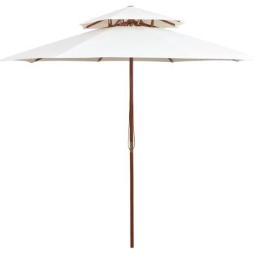 vidaXL Dubbeldekker parasol 270x270 cm houten paal crèmewit