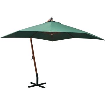 vidaXL Zweefparasol met houten paal 300x300 cm groen