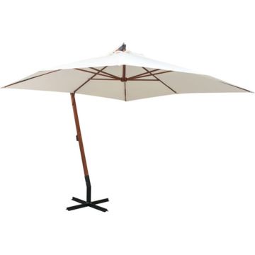 vidaXL Zweefparasol met houten paal 300x300 cm wit