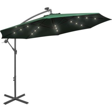 vidaXL Zweefparasol met LED-verlichting en metalen paal 300 cm groen