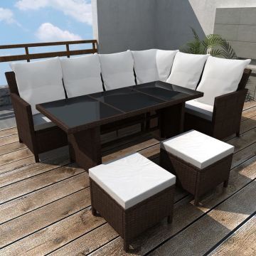 vidaXL 4-delige Loungeset met kussens poly rattan bruin