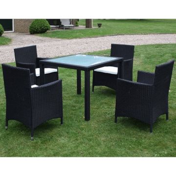 vidaXL 5-delige Tuinset met kussens poly rattan zwart