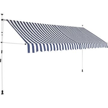 vidaXL Luifel handmatig uittrekbaar 350 cm blauw en witte strepen