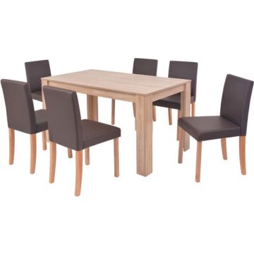 vidaXL Eettafel met stoelen kunstleer en eikenhout bruin 7 st