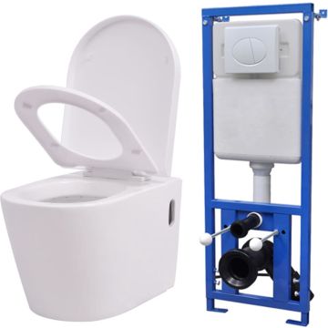 vidaXL Hangend toilet met verborgen stortbak keramiek wit