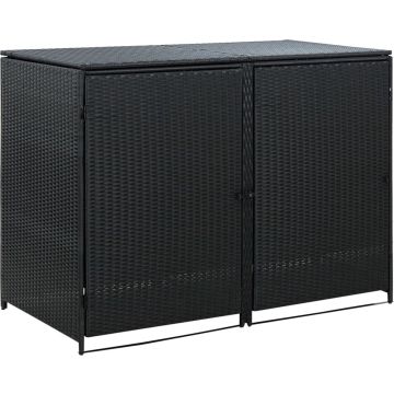 vidaXL Containerberging dubbel 148x80x111 cm poly rattan zwart