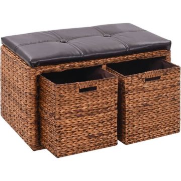 vidaXL Bankje met 2 manden 71x40x42 cm zeegras bruin