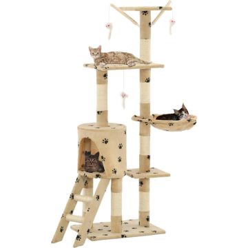 vidaXL Kattenkrabpaal met sisal krabpalen 138 cm pootafdrukken beige