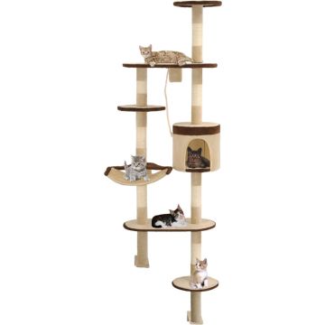 vidaXL Kattenkrabpaal met krabpalen wandmontage 194 cm beige bruin