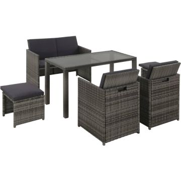 vidaXL 6-delige Tuinset met kussens poly rattan grijs