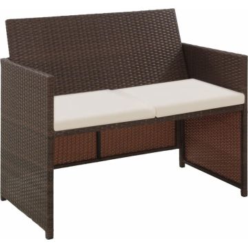 vidaXL Tuinbank 2-zits met kussens poly rattan bruin