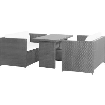 vidaXL 3-delige Loungeset met kussens poly rattan zwart