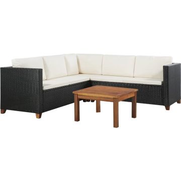 vidaXL 4-delige Loungeset met kussens poly rattan zwart