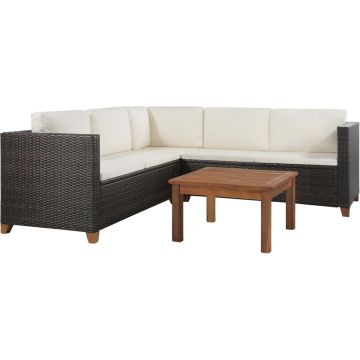 vidaXL 4-delige Loungeset met kussens poly rattan bruin