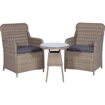 vidaXL 3-delige Bistroset met kussens poly rattan bruin