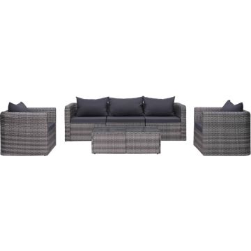 vidaXL 6-delige Loungeset met kussens poly rattan grijs