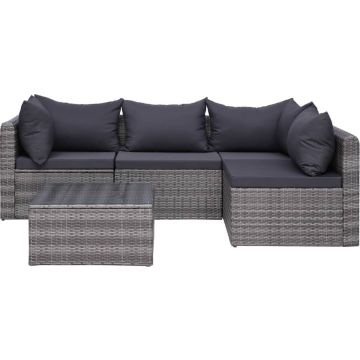 vidaXL 5-delige Loungeset met kussens poly rattan grijs